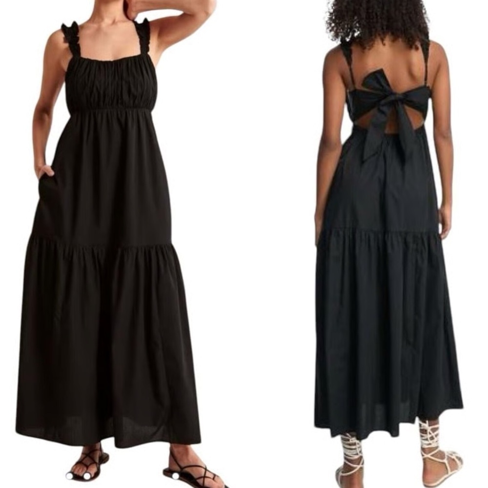 Abercrombie & Fitch Black poplin tie back midi maxi sleeveless dress Large